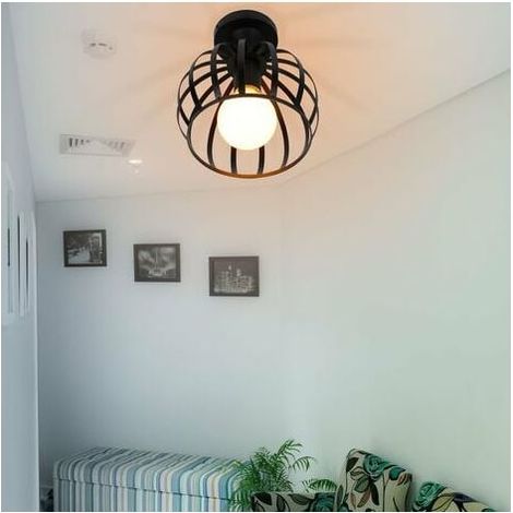 Retro Vintage Industrial Metal Cage Black Iron Ceiling Light Pendant Light for Living Room Bedroom Cafe Bar Restaurant Dining Room - Black (1/4)
