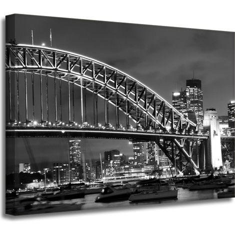Leinwandgemälde Architektur Brücke bei Nacht 40x30 cm Stadtlichter