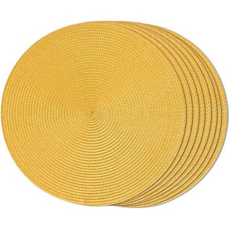 Ensemble de 8 sets de table ronds tissés jaunes, lavables, antidérapants, durables, 38 cm de diamètre. (1/5)