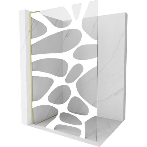 Mexen Kioto L Walk-in Duschwand 120 x 200 cm, weißes Muster, gebürstetes Gold - 800-120-103-55-97