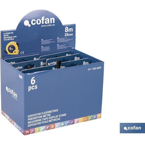 COFAN expositor de flexómetros 25 mm x 8 m 6 uds. , Expositores para flexómetros de Cofan, una herramienta esencial para cualquier ferretería o tienda de suministros industriales q (1/3)