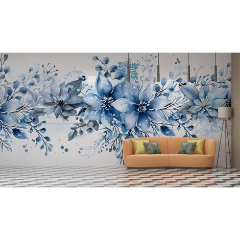 Papier peint fleuri - frise dahlia azur - 150 x 250 cm (1/2)