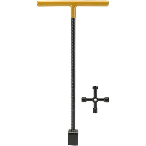 Clé multifonctionnelle en T pour compteur d'eau, outil utilitaire à 4 voies en acier, pour robinets et vannes, jaune, CHOYCLIT (1/5)