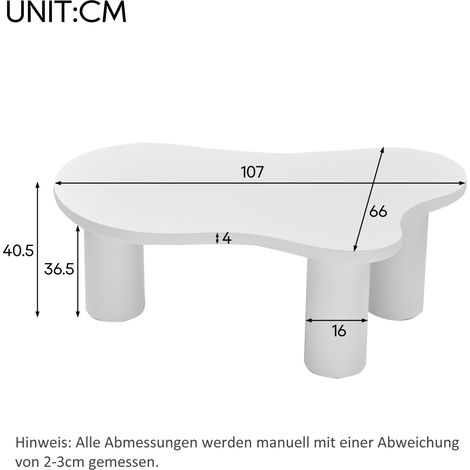 Unregelmäßiger Couchtisch in Wolkenform, 107cm Länge, 66cm Breite, 40.5cm Höhe, MDF-Tischplatte und PVC-Beine, mit Filzunterlage (1/5)