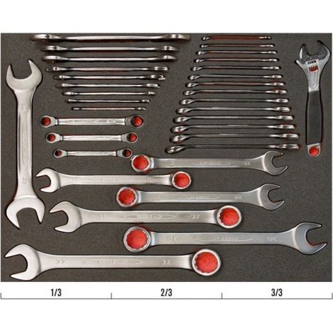 BAHCO - Jeu de clés à molette/mixtes/à fourche doubles, module mousse 3/3 Fit&Go - 34 pc