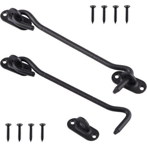 2 x 20 cm Crochets Cabine en Acier Inoxydable Noir - Loquets Crochet de Porte – Serrure à Crochet de Porte pour Porte Coulissante, Armoire, Cabanon, Garage, Jardin - Crochet de Fenêtre