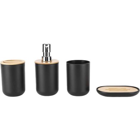 Ensemble de salle de bain 4 pièces en bambou étanche - Accessoires noirs (1/4)