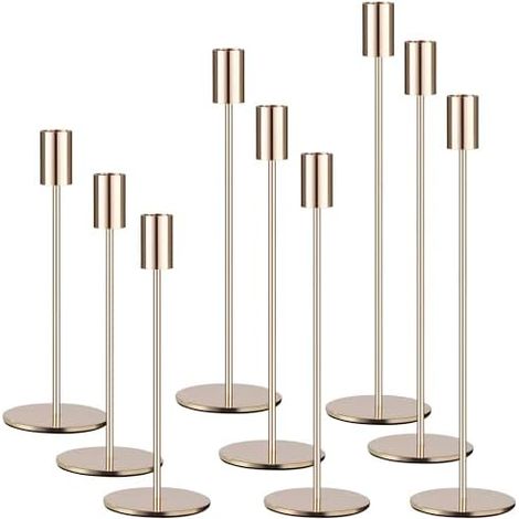 9 PCS Chandelier,Bougeoirs Dorés Taille 33/28/23 CM, Bougeoirs de Mariage, Parfaits pour Les Mariages, Décorations de Table pour la Saint-Valentin (1/5)