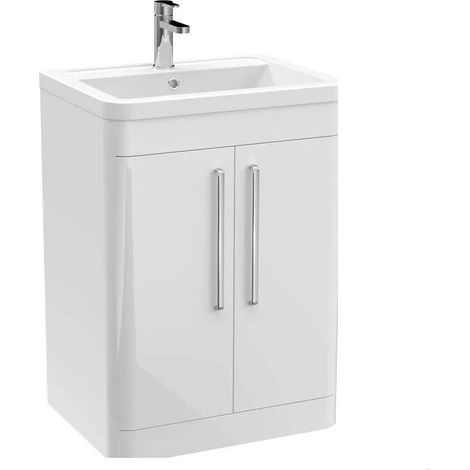 Balterley Calwich Contemporary Bathroom Floor Standing Vanity with 2 Soft Close Doors & 1 Tap Hole Polymarble Basin, Gloss White, 600mm