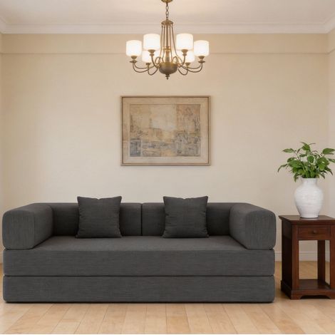 Divano letto pieghevole da pavimento in velluto a coste grigio, 200 x 100 x 70 cm (1/5)