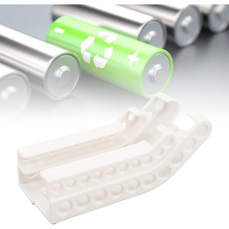 Porte-batteries mural plastique pour AA/AAA - Organisateur et distributeur de piles avec accès pratique et sécurité (2 racks blancs, 14x6cm) (1/5)