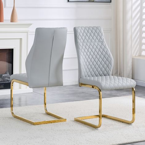 Lot 2 chaises motif diamant gris clair – Dossier haut – Pieds dorés – Restaurant/Salon (1/5)