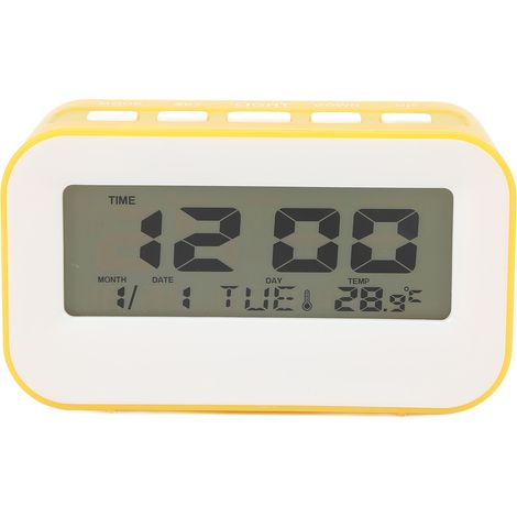 Réveil numérique jaune pour enfants, avec rétroéclairage LCD, alarmes musicales, fonction de minuterie de décompte et rappel d'anniversaire (1/5)