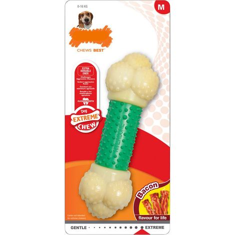 Giocattolo da mordere per cani Nylabone Extreme Chew Double Action Bacon Menta 2 in 1 Gomma Taglia M Nylon