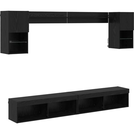 Meubles TV muraux, Armoires TV suspendues avec LED 6 pcs Chêne noir Bois d'ingénierie fr2805 - Maison La Vie