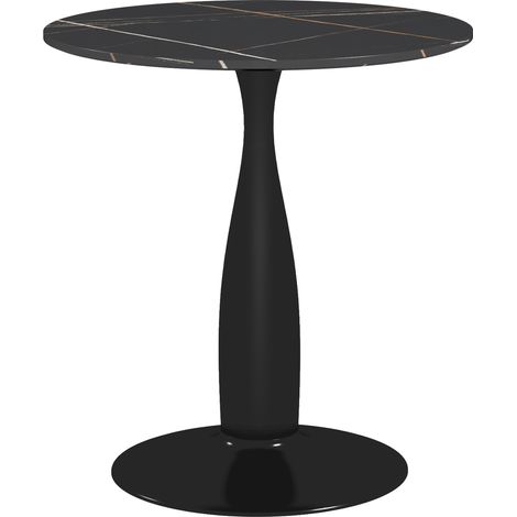Table de salle à manger ronde, acier thermolaqué, MDF mélaminé, pieds antidérapants, 70 x 74 cm, noire