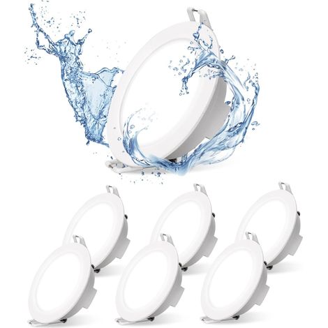 Spot LED Encastrable Extra Plat, 4.8W 560LM, IP65 Pour Salle de Bain et Douche, Bianco, Lumière Blanche Froide 6500K, Trou Φ68 mm, AC220-240V, Lot de 6 (1/5)