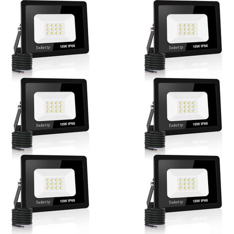 6PCS Projecteur LED Extérieur, 10W Spot LED Exterieur 1000LM Super Lumineux 6500K Blanc Froid Éclairage de Sécurité Extérieur IP66 Imperméable pour Garage Jardin Terrasse Parking (1/5)