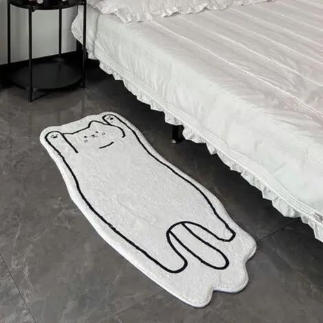 Tapis de chambre, 40 x 120 cm, lavable, mignon et amusant, tapis blanc imprimé moderne de forme irrégulière (chat blanc) (1/3)