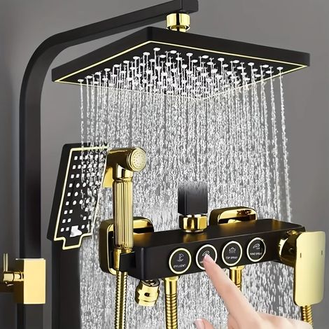 Système de douche carré - fixé au mur, douchette à main, quatre jets, finition peinte, ensemble de douche pour salle de bain