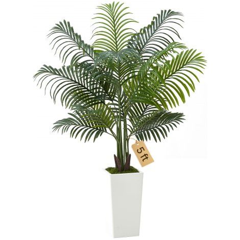 Palmera Areca Artificial, Planta Tropical de Imitación con Maceta Alta Blanca, para Decoración de Hogar, Oficina, Sala de Estar, Inauguración de Casa, 900 x 800 x 1540 mm, PE, Verde, 1 ud (1/5)