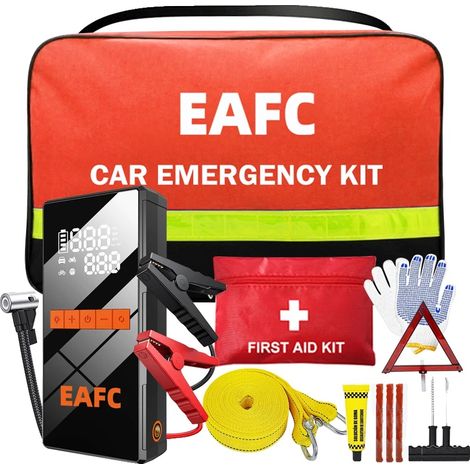 Kit de emergencia, arrancador de batería, kit de reparación de neumáticos, botiquín de primeros auxilios. (1/2)