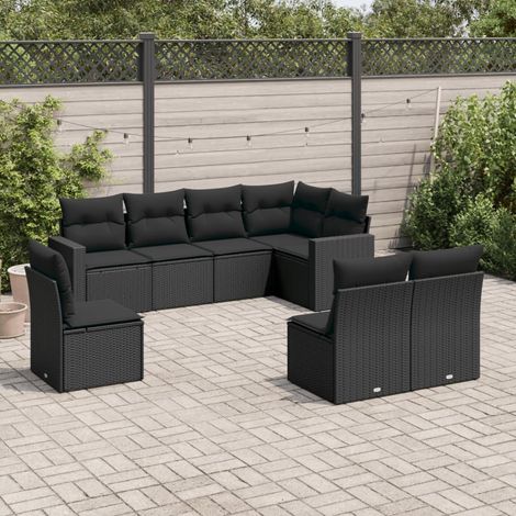 Salon de Jardin 8 Pièces en Résine Tressée avec Coussins et Coffres de Rangement Noir - PANGIVO (1/3)