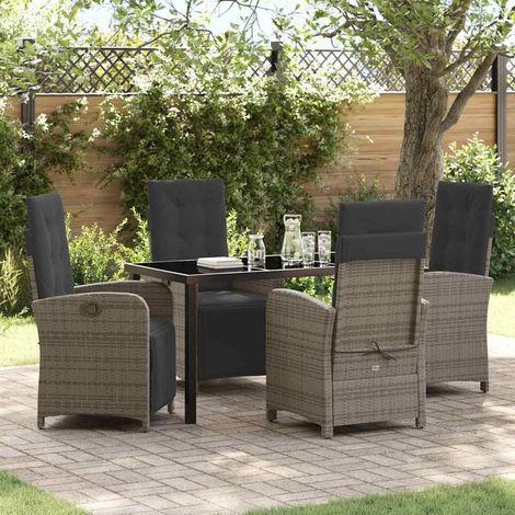 vidaXL Garten Essgruppe mit Kissen 5 pcs Grau Poly-Rattan (1/5)