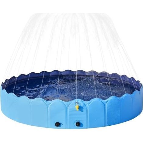 Piscine pour Chiens Chats Pliante, Baignoire en PVC, Piscine pour Animaux de Compagnie Rigide Portable Antidérapant Extérieur Jardin avec Pulvérisateur, 160 x 33 cm Bleu (1/5)