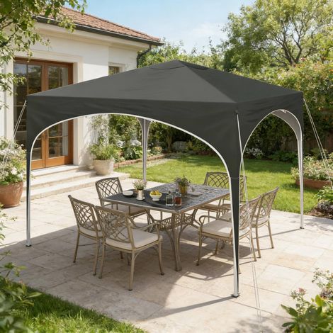 Gazebo pieghevole da giardino 3 x 3 m, altezza regolabile, telo Oxford 210D grigio DESVIAE (1/5)