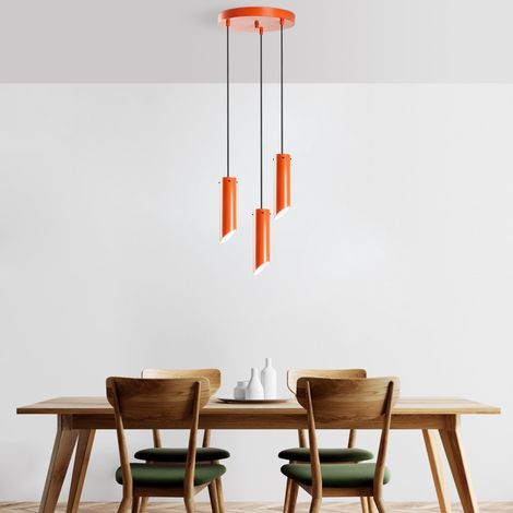 Lustre orange élégant, corps en métal, diamètre 40 cm, hauteur réglable 75-114 cm, 3 douilles E27, pour les espaces de vie modernes, design élégant (1/5)