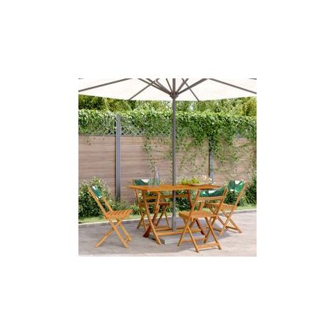 Chaises de jardin pliantes lot de 4 vert tissu et bois massif (1/5)
