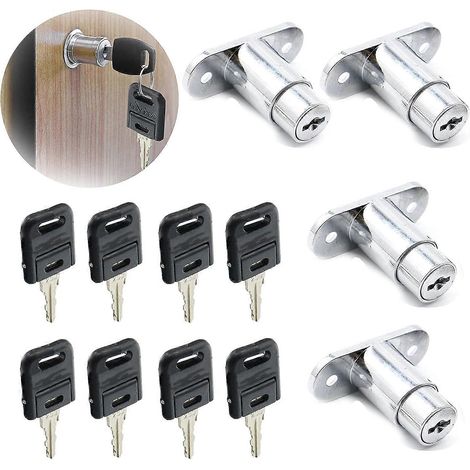 Lot de 4 verrous en alliage de zinc pour tiroirs, portes coulissantes, vitrines, classeurs, tiroirs, armoires, bureaux, meubles, etc. (1/5)