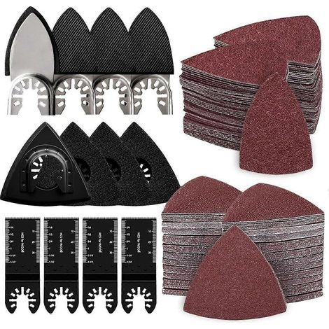 Kit de 162 pièces pour outil oscillant : plateaux de ponçage, 4 plateaux de ponçage triangulaires, 4 plateaux de ponçage pour doigts et 4 lames pour outil multifonction. (1/5)