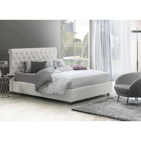Talamo Italia Cama matrimonial Claretta, Cama contenedor y cabecero en ecopiel, 100% Made in Italy, Apertura frontal, Blanco, adecuado para colchón de 160x190 cm, con embalaje reforzado (1/5)