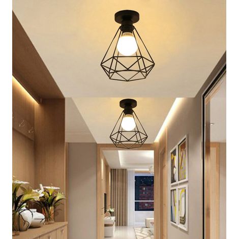 MINKUROW, accesorios creativos para luces de techo, jaula de Metal negra empotrada Industrial, marco de diamante poligonal para sala de estar, dormitorio, pasillo (1/5)