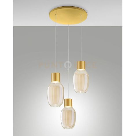 LAPO LAMPADA A SOSPENSIONE COGNAC 3 LUCI TONDA A LED 3000K - 36W - 3900 lm DIMMERABILE