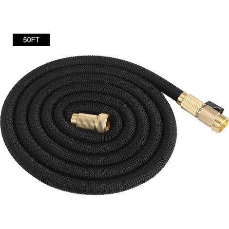 Tuyau d'arrosage extensible 15m Noir Raccord laiton antifuite Flexible résistant pour jardin nettoyage usage domestique (1/5)