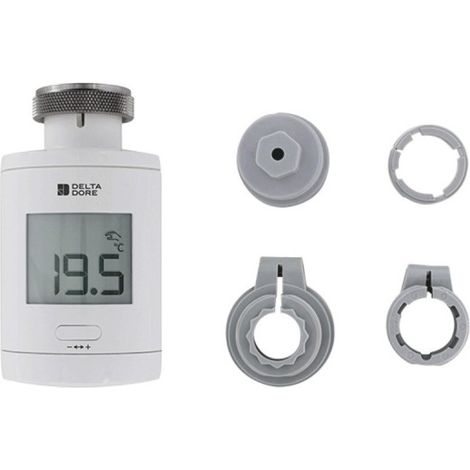 Delta Dore – Tête thermostatique TRV 1.0 – Programmation intelligente – Contrôle vocal – Compatible avec radiateurs – Adaptateurs inclus (1/4)