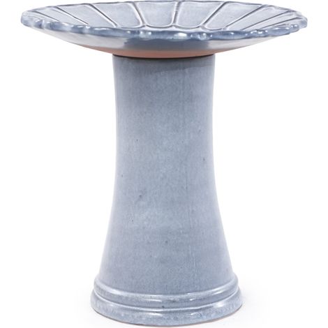 Bain d'oiseaux en céramique fait main, ø 43 cm, hauteur 45 cm, bleu clair brillant avec motifs floraux (1/5)