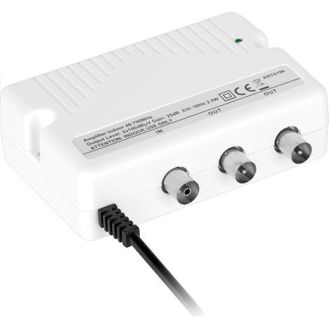 Divisor amplificador de señal de antena Cabletech de 20 dB para 2 televisores (1/3)