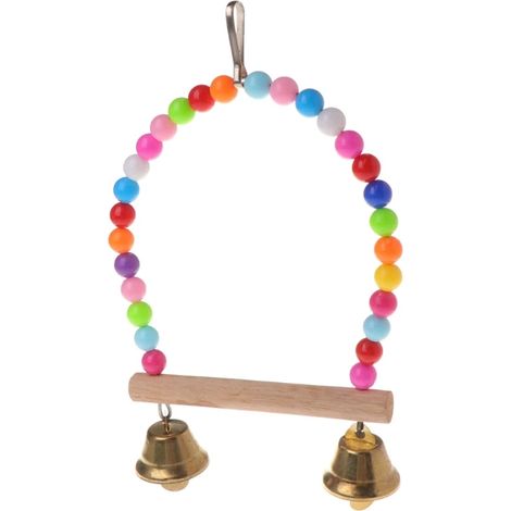 Perchoir en bois naturel pour perroquets, balançoire robuste, à mâcher, avec perles et clochettes colorées