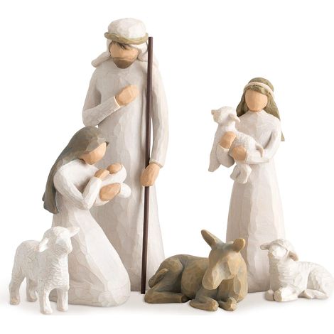 6 figurines de crèche en résine, peintes à la main, représentant la Nativité, avec Marie, Joseph, berger, âne et moutons, pour décoration intérieure (1/5)