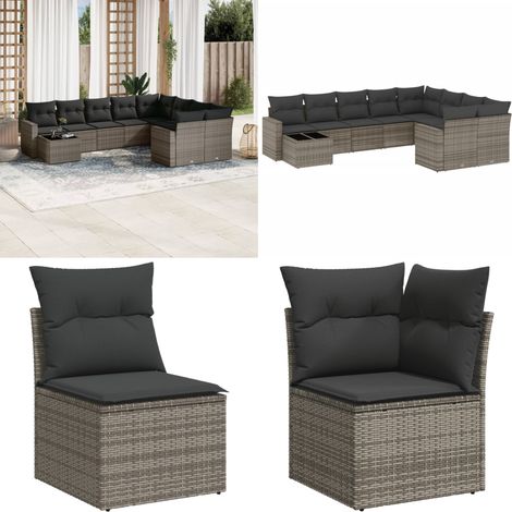 Salon de jardin avec coussins 10 pcs gris résine tressée - Ensemble Salon De Jardin - Meuble De Jardin - Résine Tressée - Rotin Synthétique - Mobilier Extérieur - Home & Living (1/5)