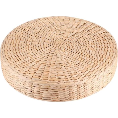 Coussin de Méditation Japonais en Paille Tressée - Ø 30cm, Tapis de Sol Zen pour Jardin, Yoga et Décoration Intérieure Extérieure, Pouf Rotin Coussin Tatami Rond (6cm d'Épaisseur)