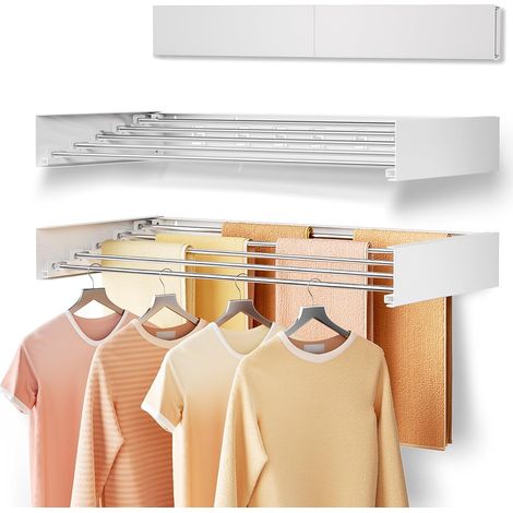 Wall Mounted Folding Clothes Airer Clothes Airer Foldable Space Saving Clothes Drying Rack Retractable Clothes Rack with Fixing Template (5 Drying Bars, White, 80cm) (1/5)