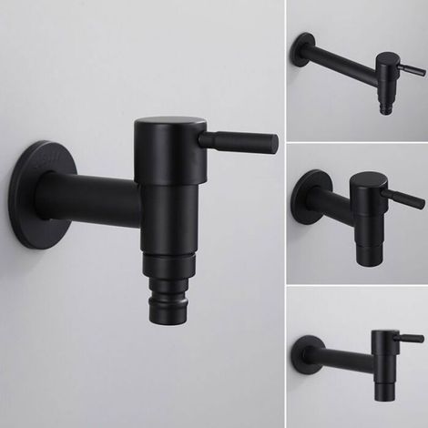 Robinet Murale - Acier Inoxydable Revêtement Poudre Noire - Pour Jardin Evier Extérieur Intérieur - 1 Pièce (1/3)