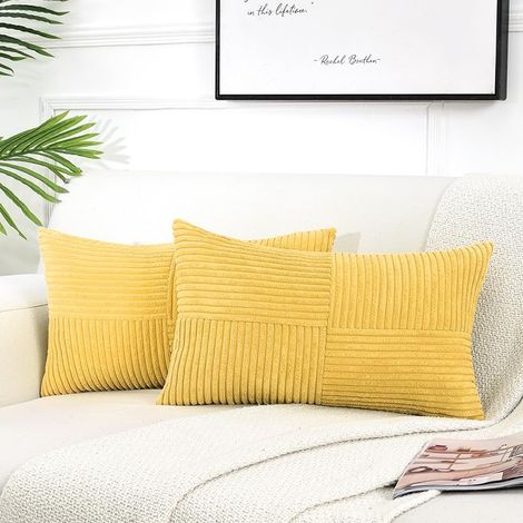 Lot de 2 Boho Housse de Coussin 30x50 Jaune,à Motif Croisé Decoration Housses de Coussin en Velours Côtelé,Douillet Taie d'oreiller Housse Coussin (1/5)