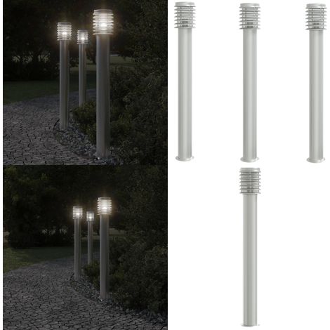 Lampadaires d'extérieur 3 pcs argenté 110 cm acier inoxydable - Lampadaire Exterieur - Éclairage Extérieur - Luminaire Extérieur - Lampe De Terrasse - Lumière Extérieure - Home & Living (1/5)