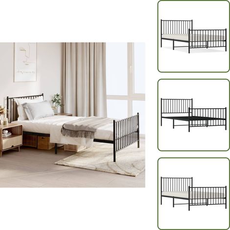 Cadre de lit métal sans matelas avec pied de lit noir 107x203cm - Cadre De Lit - Lit Double - Lit Metal - Lit Moderne - Literie (1/5)